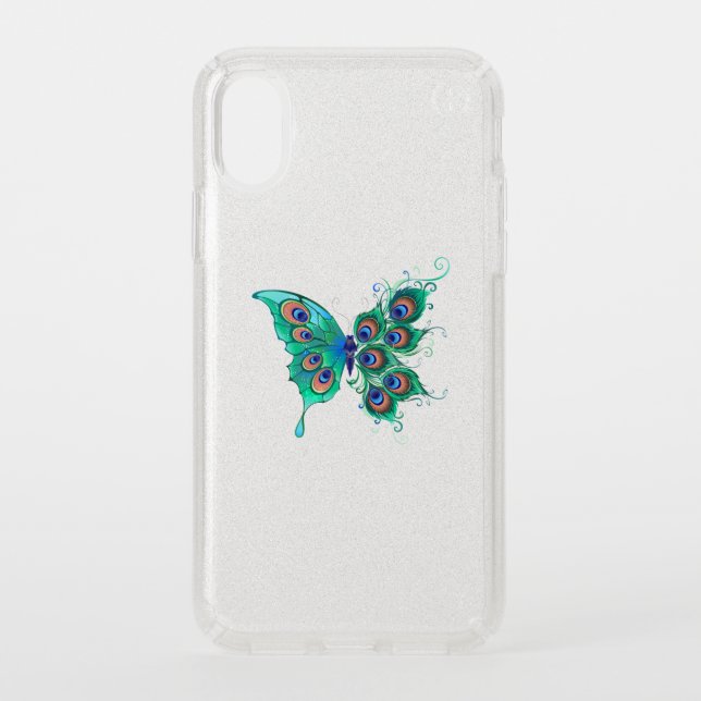 Butterfly with Green Peacock Feathers Speck iPhone XS Case (Front)