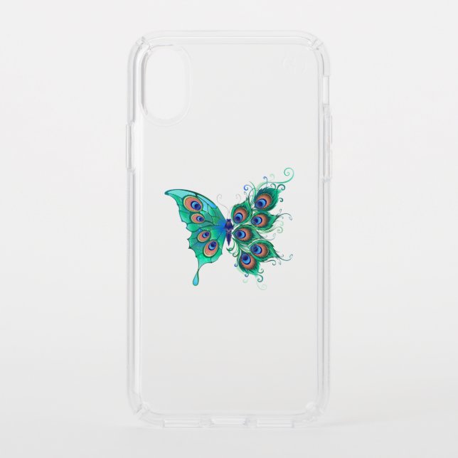 Butterfly with Green Peacock Feathers Speck iPhone XS Case (Front)