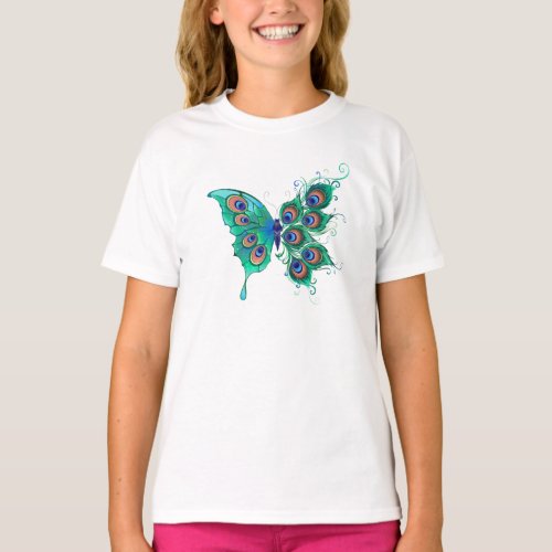 Butterfly with Green Peacock Feathers T_Shirt