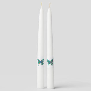 Butterfly with Green Peacock Feathers Taper Candle