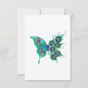 Butterfly with Green Peacock Feathers Thank You Card