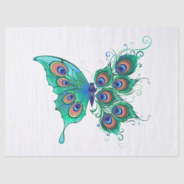 Butterfly with Green Peacock Feathers Tissue Paper (Front)
