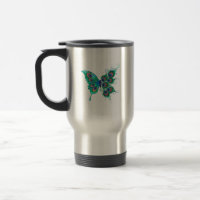 Butterfly with Green Peacock Feathers