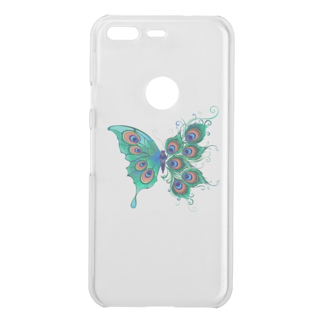 Butterfly with Green Peacock Feathers Uncommon Google Pixel Case (Back)