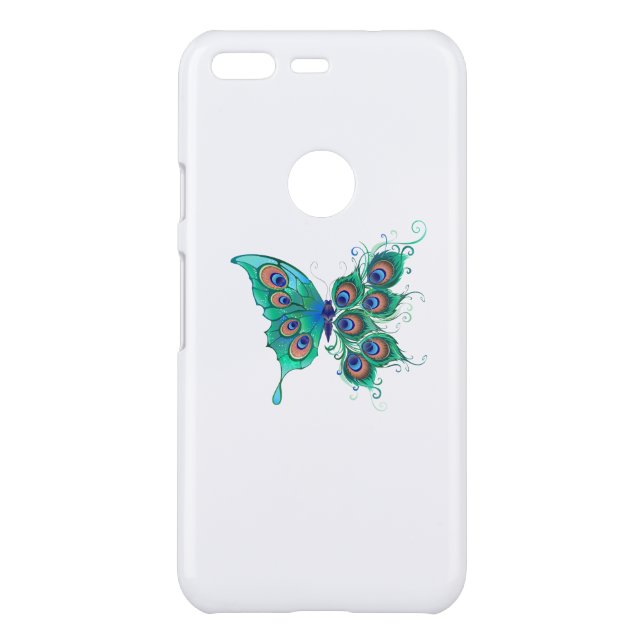 Butterfly with Green Peacock Feathers Uncommon Google Pixel Case (Back)