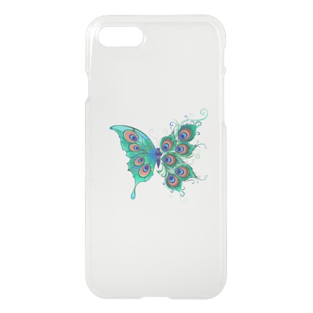 Butterfly with Green Peacock Feathers Uncommon iPhone Case (Back)