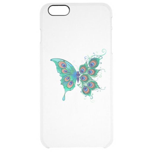 Butterfly with Green Peacock Feathers Clear iPhone 6 Plus Case