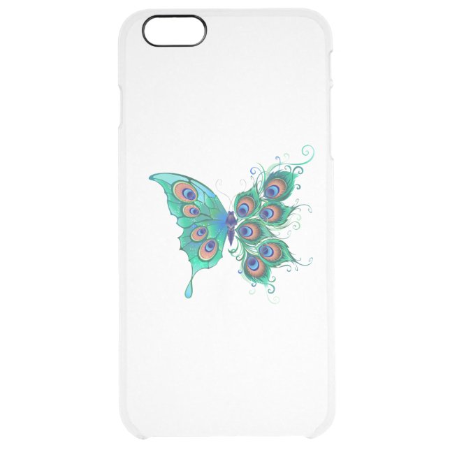 Butterfly with Green Peacock Feathers Uncommon iPhone Case (Back)