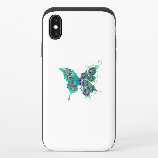 Butterfly with Green Peacock Feathers iPhone X Slider Case