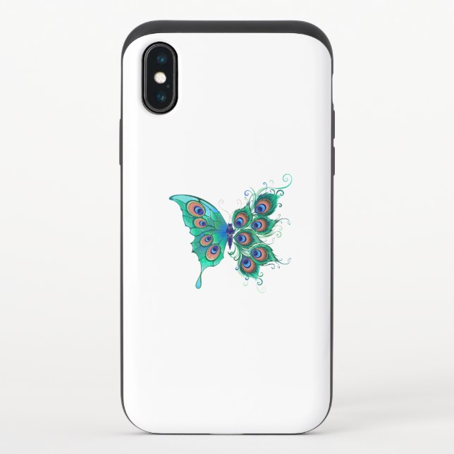 Butterfly with Green Peacock Feathers Uncommon iPhone Case (Back)
