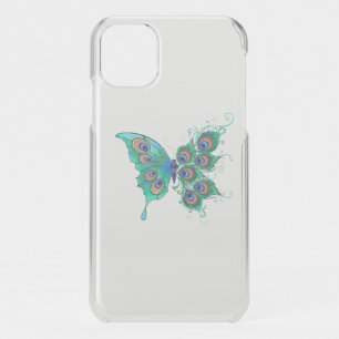 Butterfly with Green Peacock Feathers iPhone 11 Case