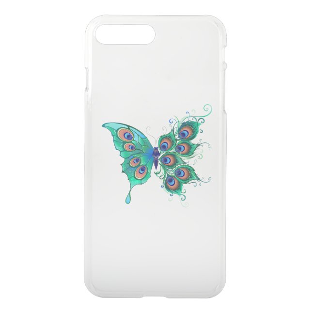 Butterfly with Green Peacock Feathers Uncommon iPhone Case (Back)
