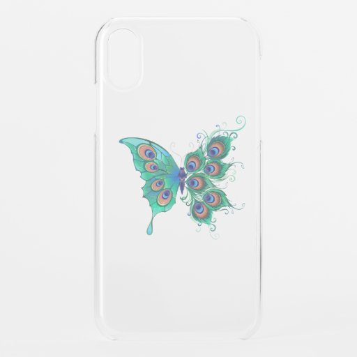 Butterfly with Green Peacock Feathers iPhone XR Case