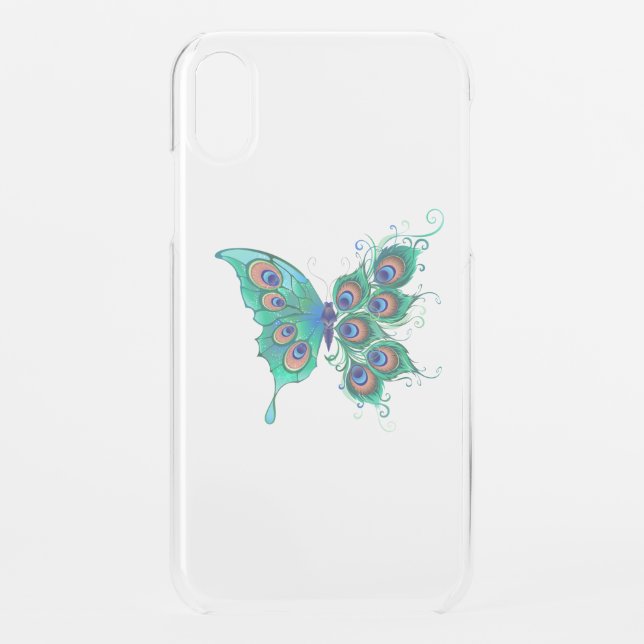 Butterfly with Green Peacock Feathers Uncommon iPhone Case (Back)