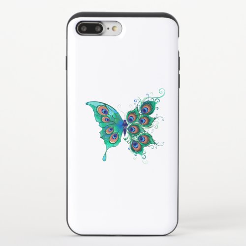 Butterfly with Green Peacock Feathers iPhone 87 Plus Slider Case
