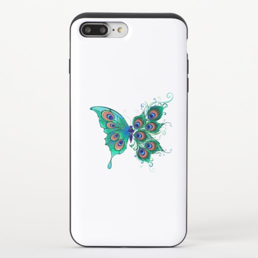 Butterfly with Green Peacock Feathers iPhone 8/7 Plus Slider Case