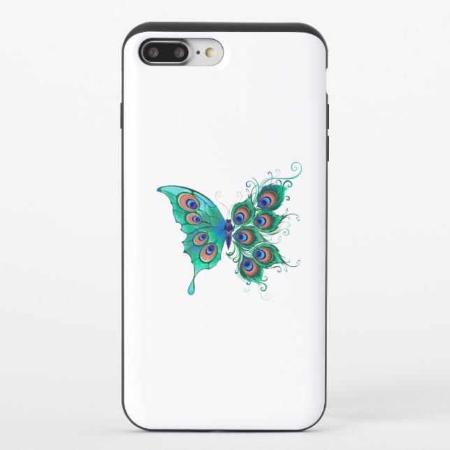 Butterfly with Green Peacock Feathers Uncommon iPhone Case (Back)