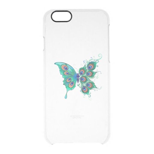 Butterfly with Green Peacock Feathers Clear iPhone 6/6S Case