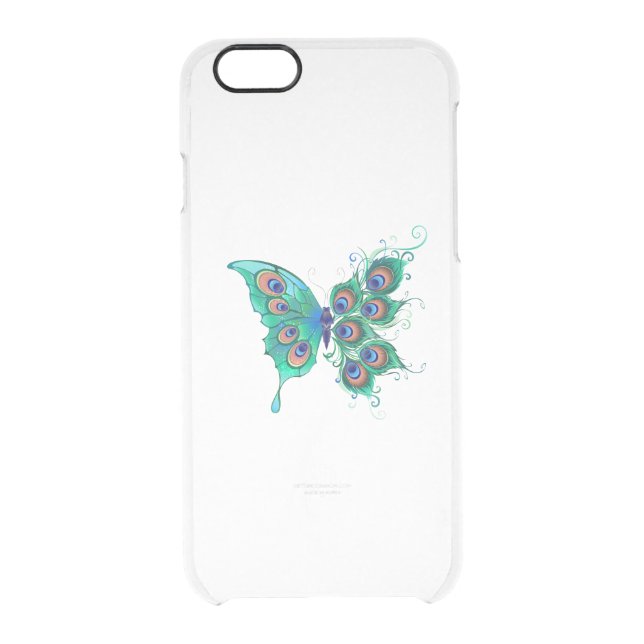 Butterfly with Green Peacock Feathers Uncommon iPhone Case (Back)