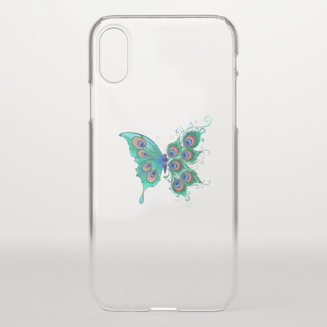 Butterfly with Green Peacock Feathers Uncommon iPhone Case (Back)