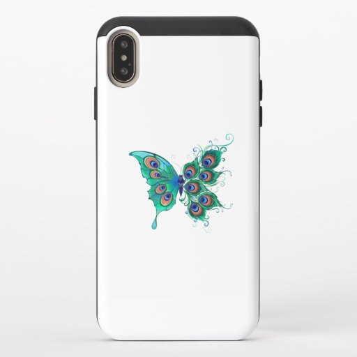 Butterfly with Green Peacock Feathers iPhone XS Max Slider Case
