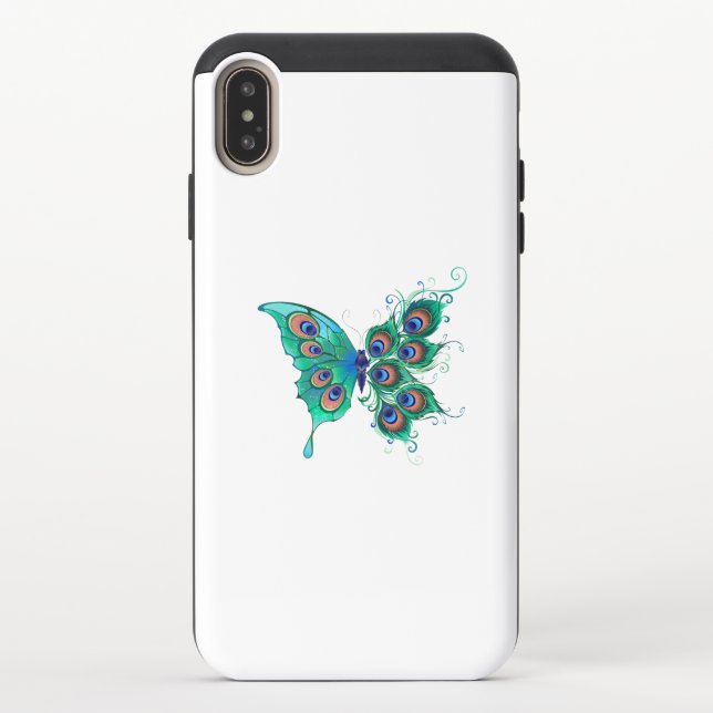 Butterfly with Green Peacock Feathers Uncommon iPhone Case (Back)
