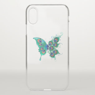 Butterfly with Green Peacock Feathers iPhone X Case