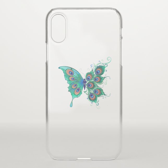 Butterfly with Green Peacock Feathers Uncommon iPhone Case (Back)