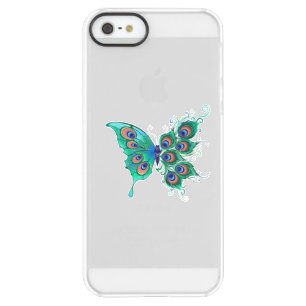 Butterfly with Green Peacock Feathers Permafrost iPhone SE/5/5s Case