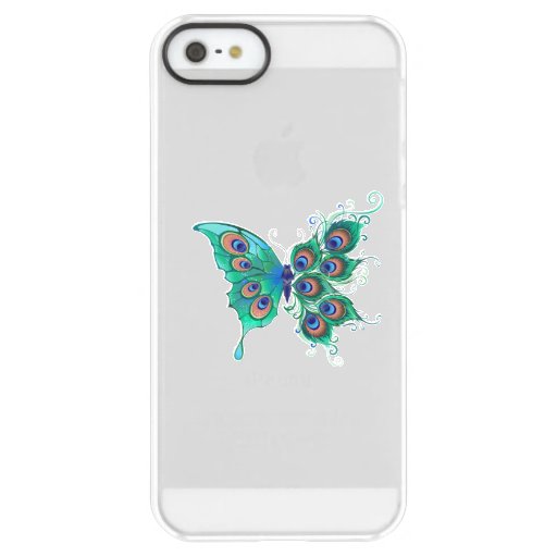 Butterfly with Green Peacock Feathers Permafrost iPhone SE/5/5s Case