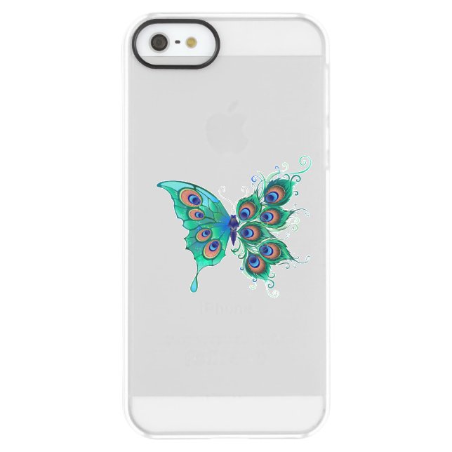 Butterfly with Green Peacock Feathers Uncommon iPhone Case (Back)