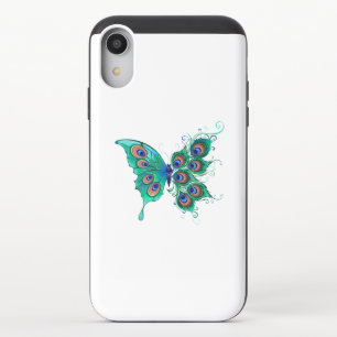 Butterfly with Green Peacock Feathers iPhone XR Slider Case