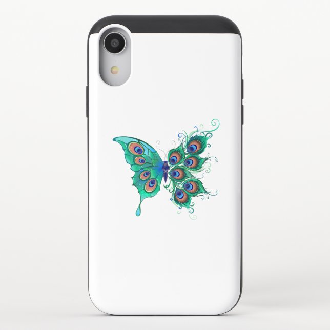 Butterfly with Green Peacock Feathers Uncommon iPhone Case (Back)