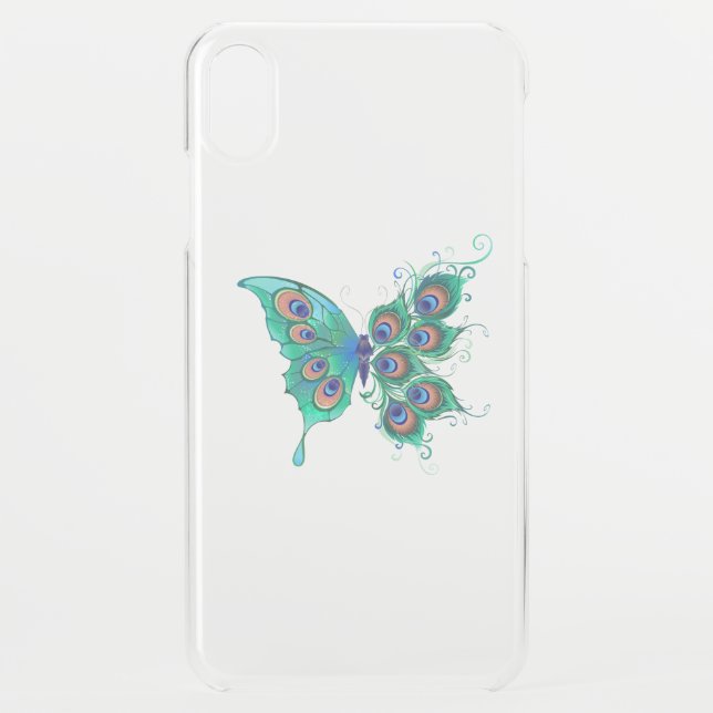 Butterfly with Green Peacock Feathers Uncommon iPhone Case (Back)