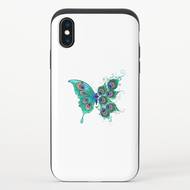 Butterfly with Green Peacock Feathers Uncommon iPhone Case (Back)