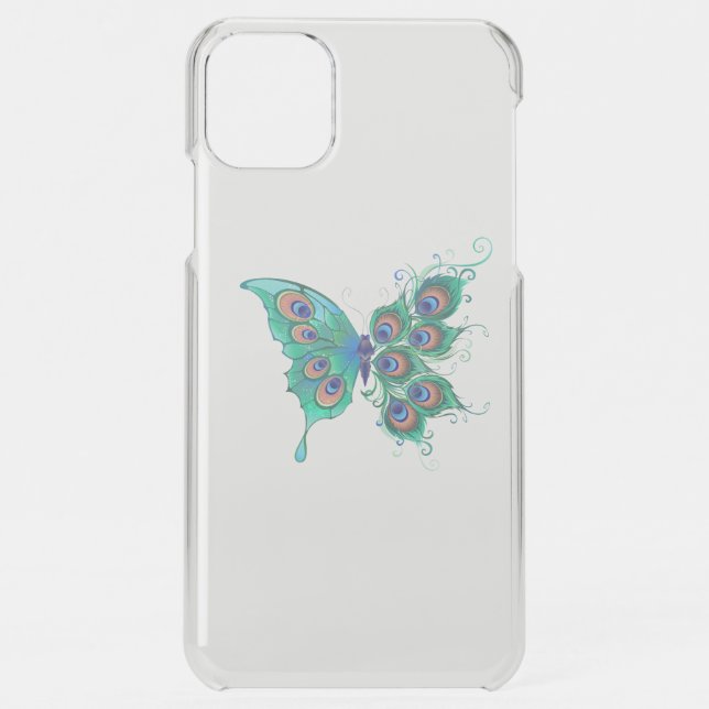 Butterfly with Green Peacock Feathers Uncommon iPhone Case (Back)