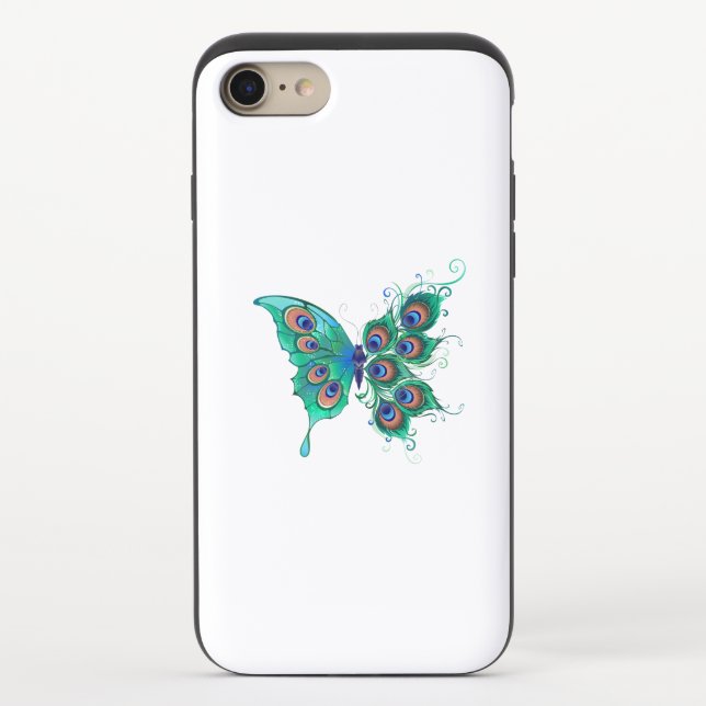 Butterfly with Green Peacock Feathers Uncommon iPhone Case (Back)