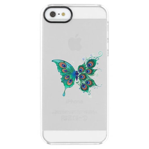 Butterfly with Green Peacock Feathers Clear iPhone SE/5/5s Case