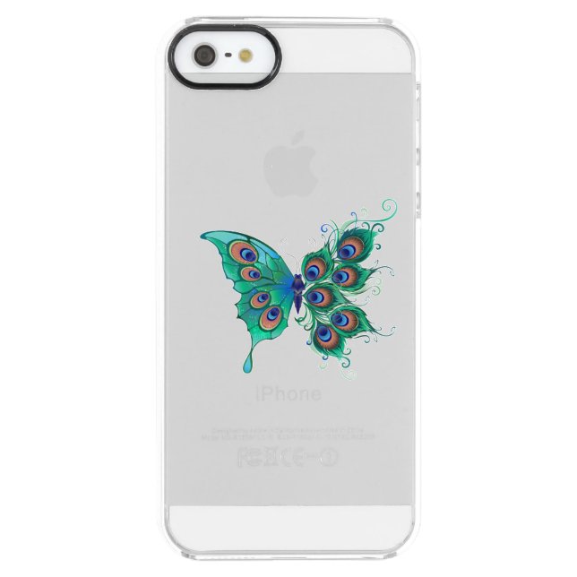 Butterfly with Green Peacock Feathers Uncommon iPhone Case (Back)