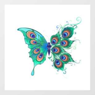 Butterfly with Green Peacock Feathers Wall Decal