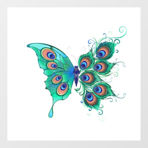 Butterfly with Green Peacock Feathers Wall Decal