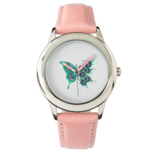 Butterfly with Green Peacock Feathers Watch