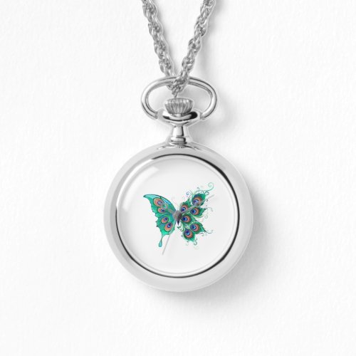 Butterfly with Green Peacock Feathers Watch