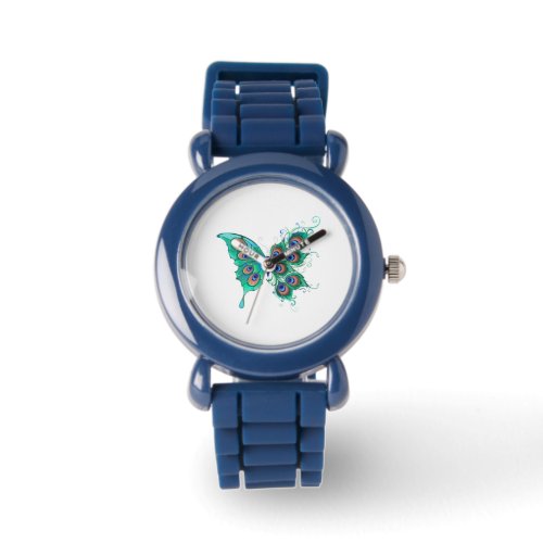 Butterfly with Green Peacock Feathers Watch