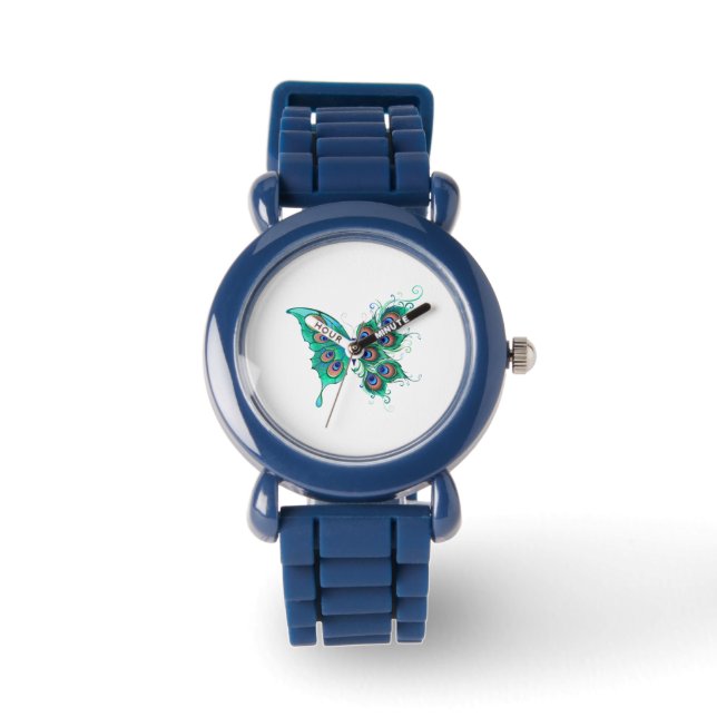 Butterfly with Green Peacock Feathers Watch (Front)