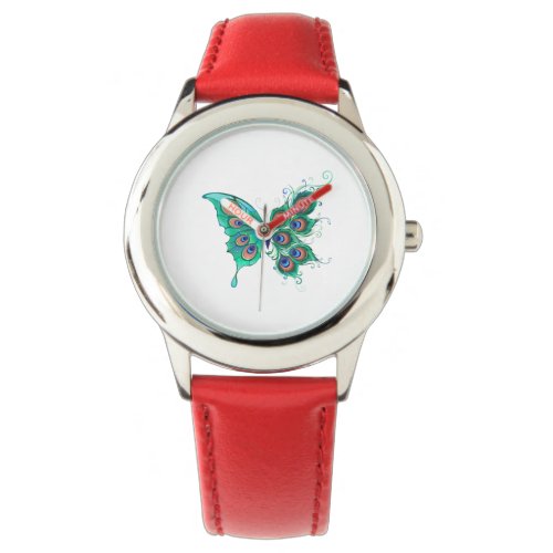 Butterfly with Green Peacock Feathers Watch