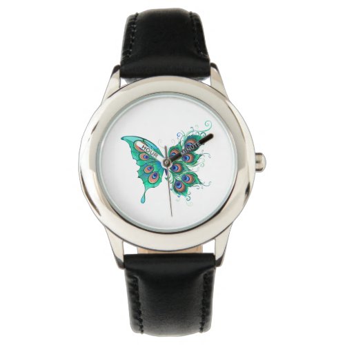 Butterfly with Green Peacock Feathers Watch