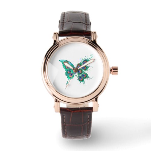 Butterfly with Green Peacock Feathers Watch
