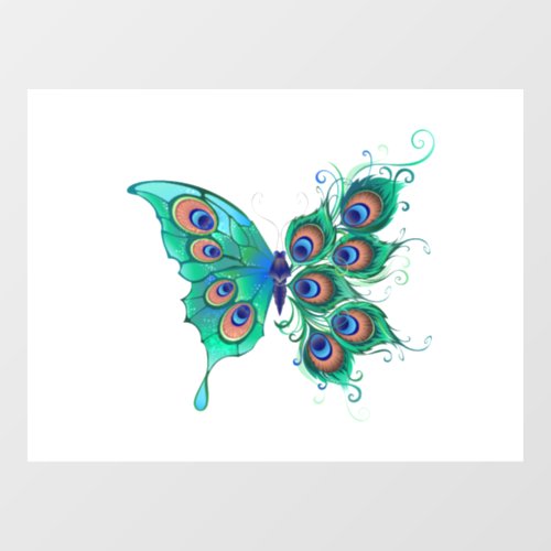 Butterfly with Green Peacock Feathers Window Cling
