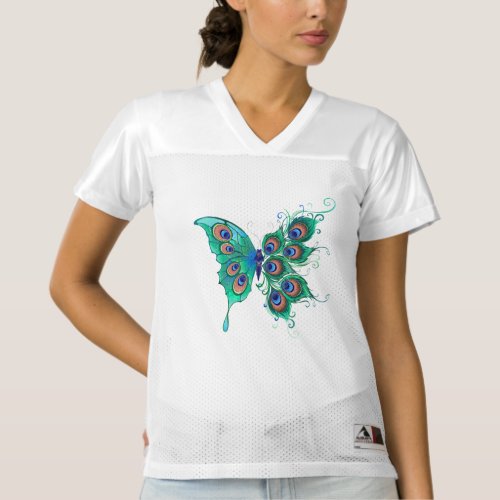Butterfly with Green Peacock Feathers Womens Football Jersey